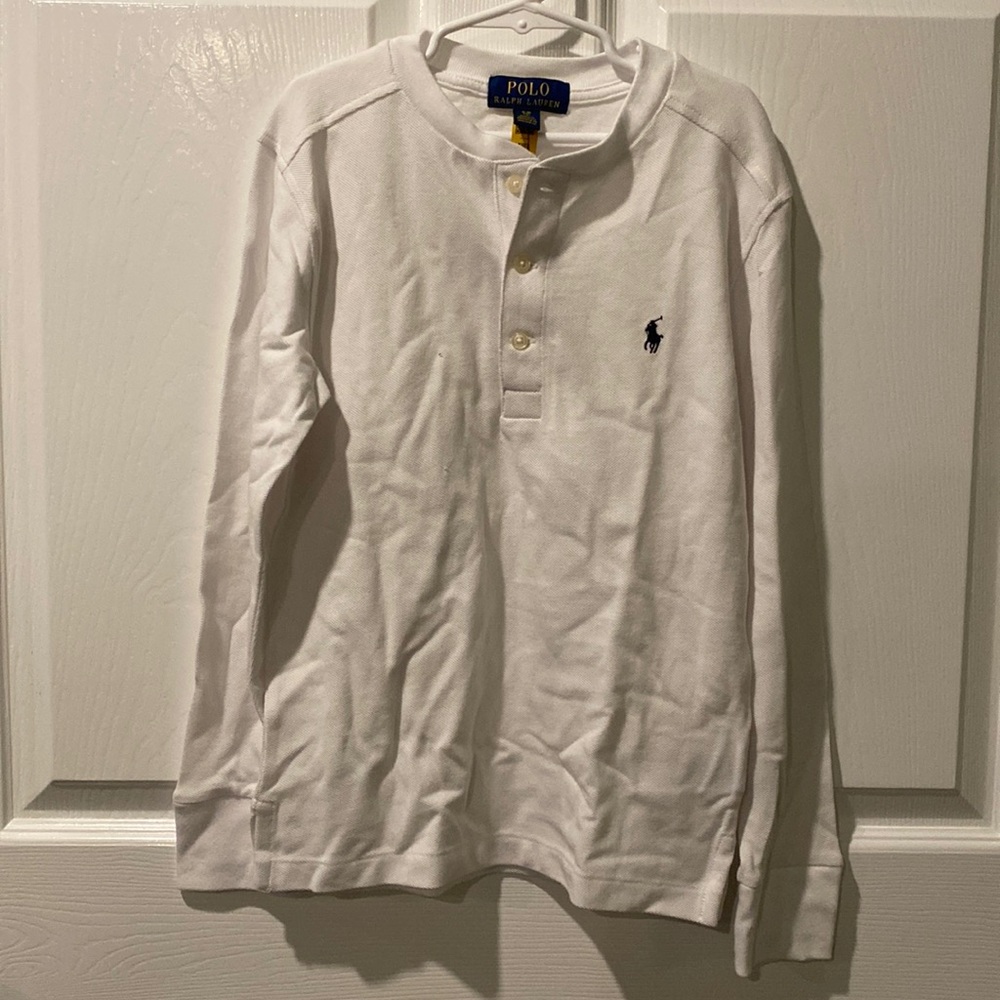 Boys white no-collar Polo shirt
